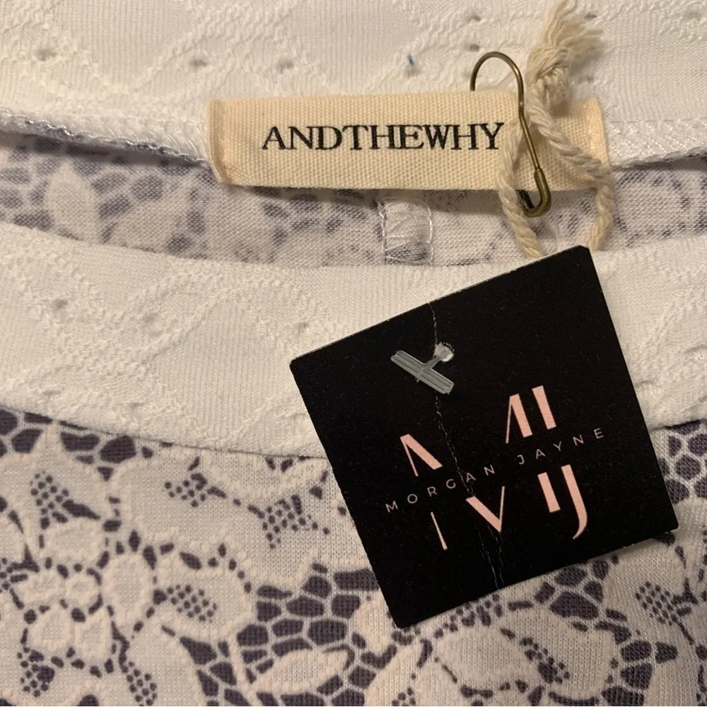 ANDTHEWHY White And Navy Lace Blouse NWT - M